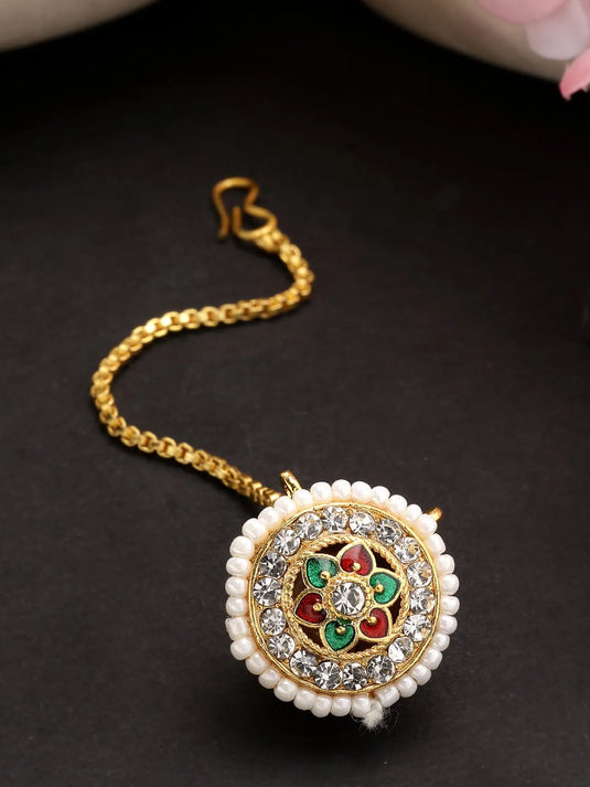 Gold-Plated CZ Stone-Studded Borla Maang Tikka