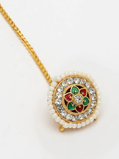 Gold-Plated CZ Stone-Studded Borla Maang Tikka