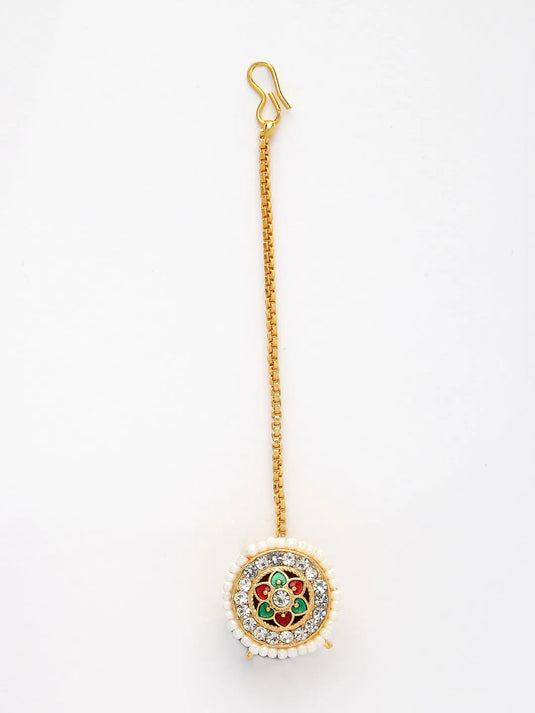 Gold-Plated CZ Stone-Studded Borla Maang Tikka