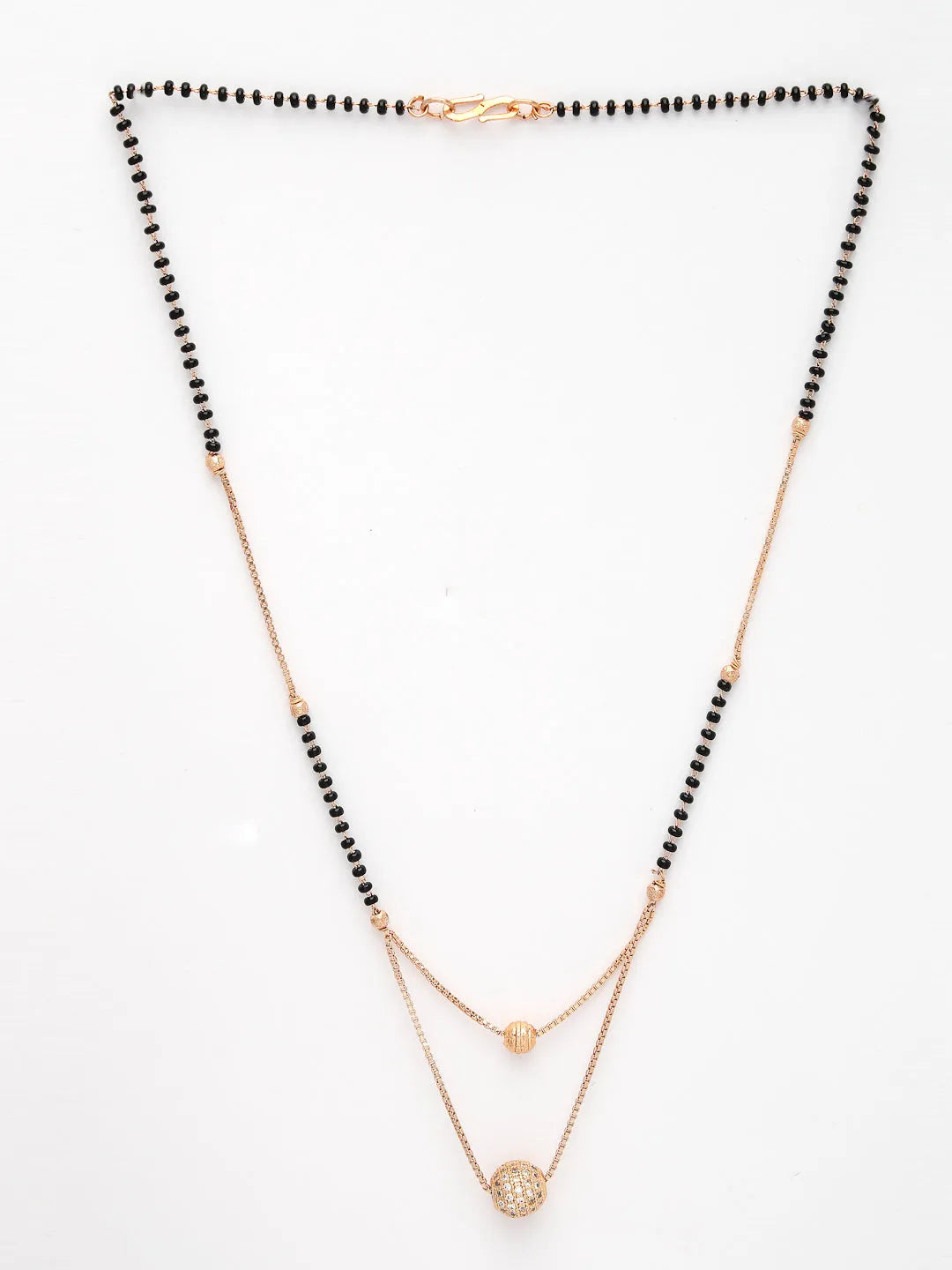 Rose Gold CZ Stone-Studded &amp; Beaded Layered Mangalsutra