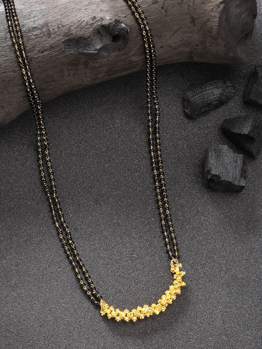 Gold-Plated Black Beaded Mangalsutra