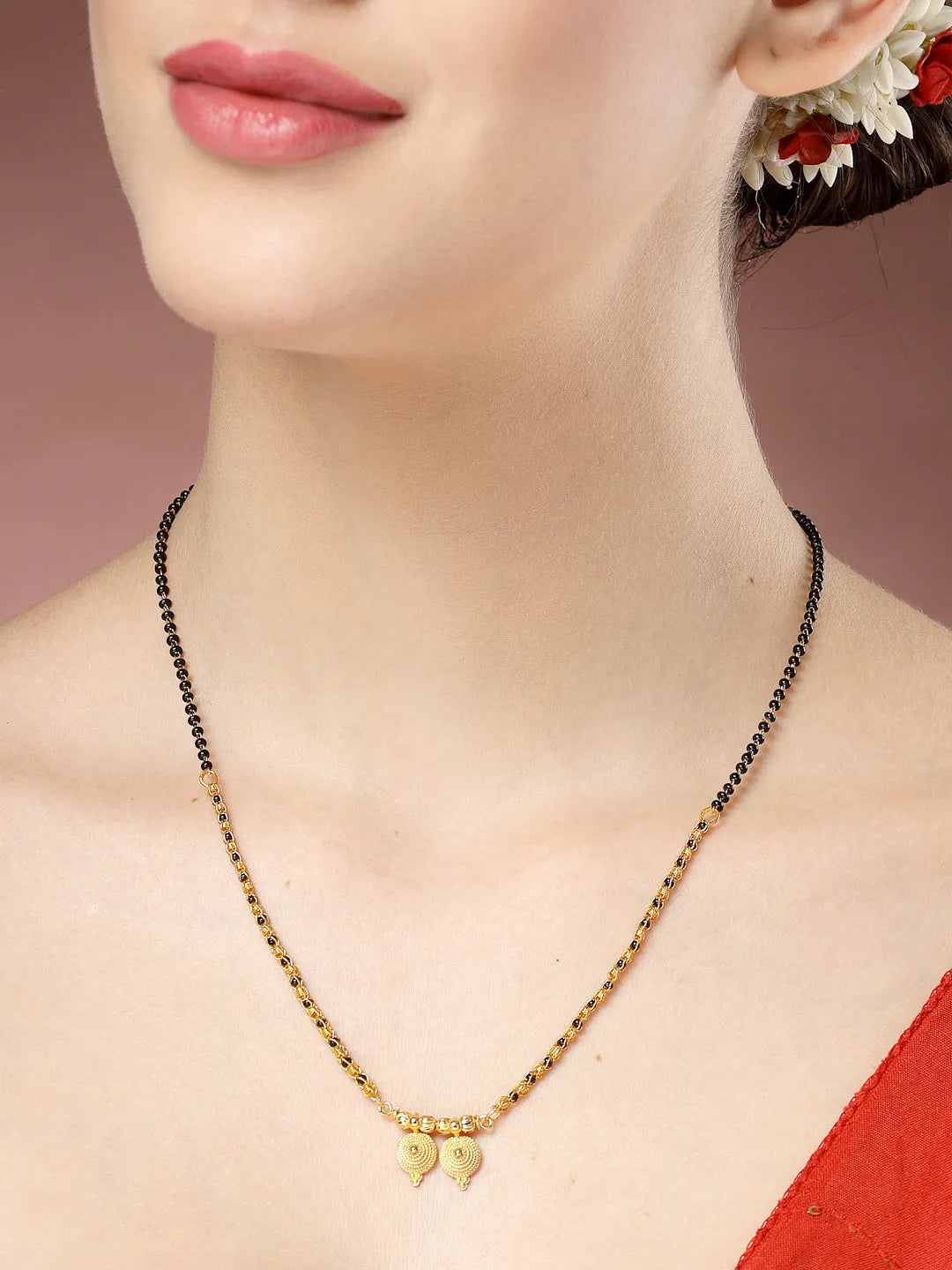 Gold-Plated Black Beaded Mangalsutra