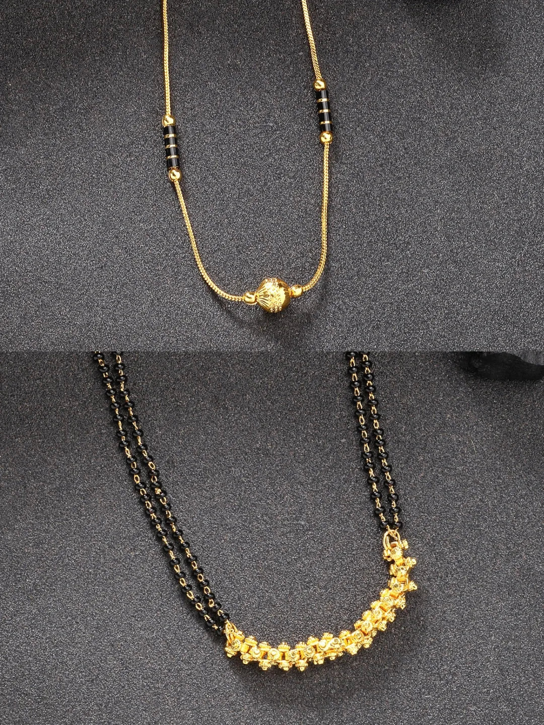 Set of 2 Black Gold-Plated &amp; Beaded Mangalsutra