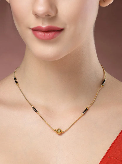 Set of 3 Gold-Plated CZ Stone-Studded &amp; Beaded Mangalsutra