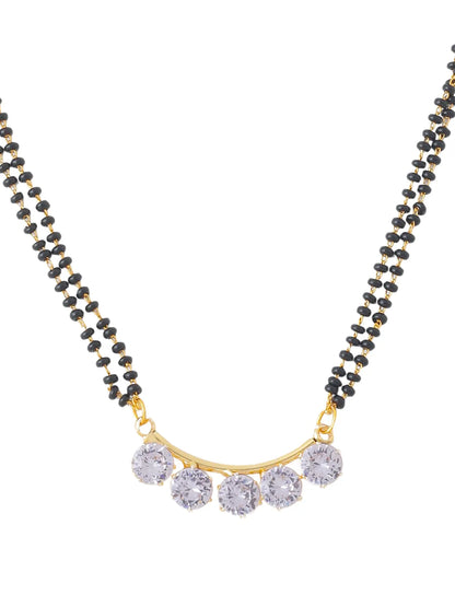 Set of 3 Gold-Plated CZ Stone-Studded &amp; Beaded Mangalsutra