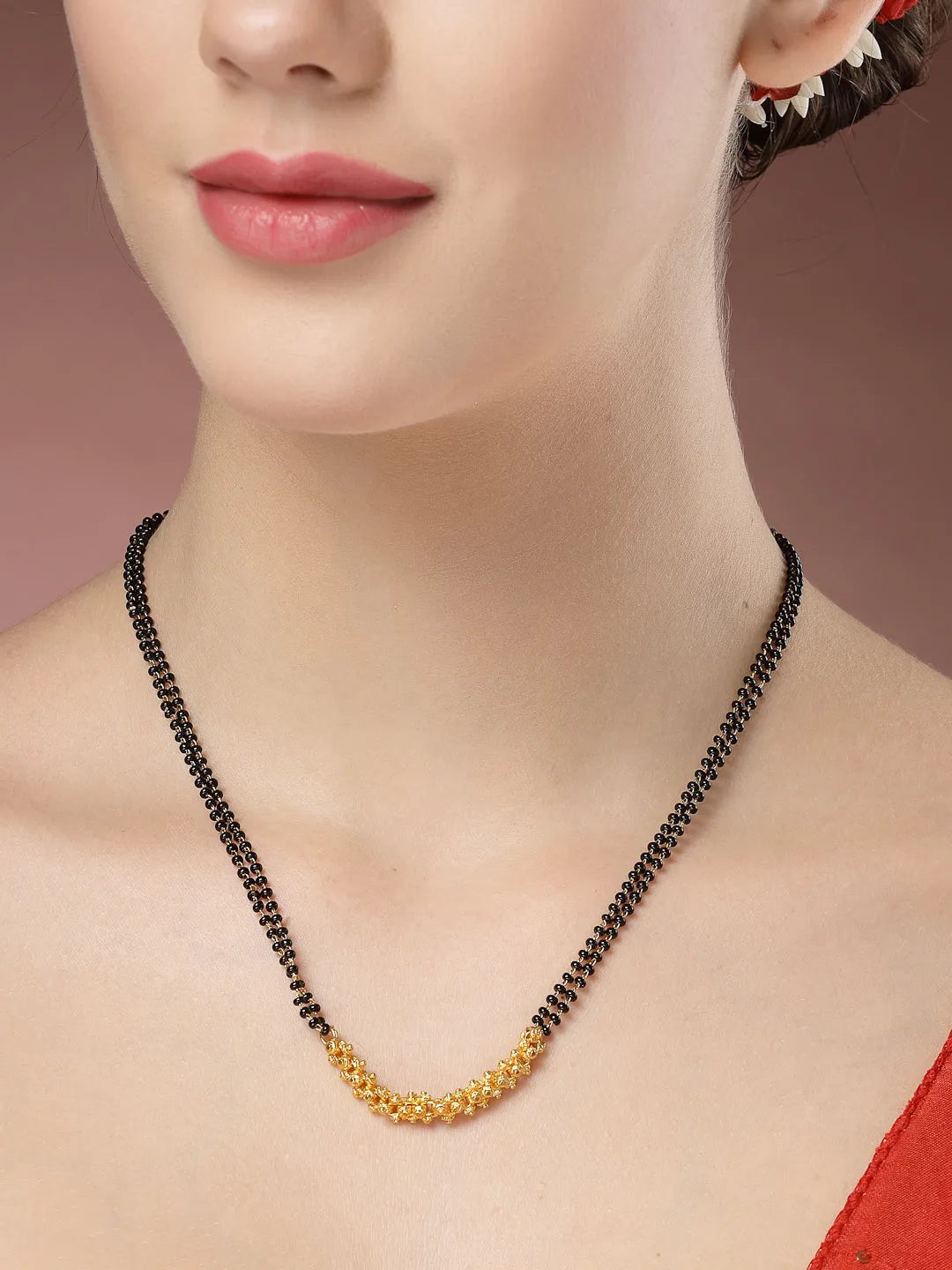 Set of 5 Gold-Plated Black Beaded Mangalsutra