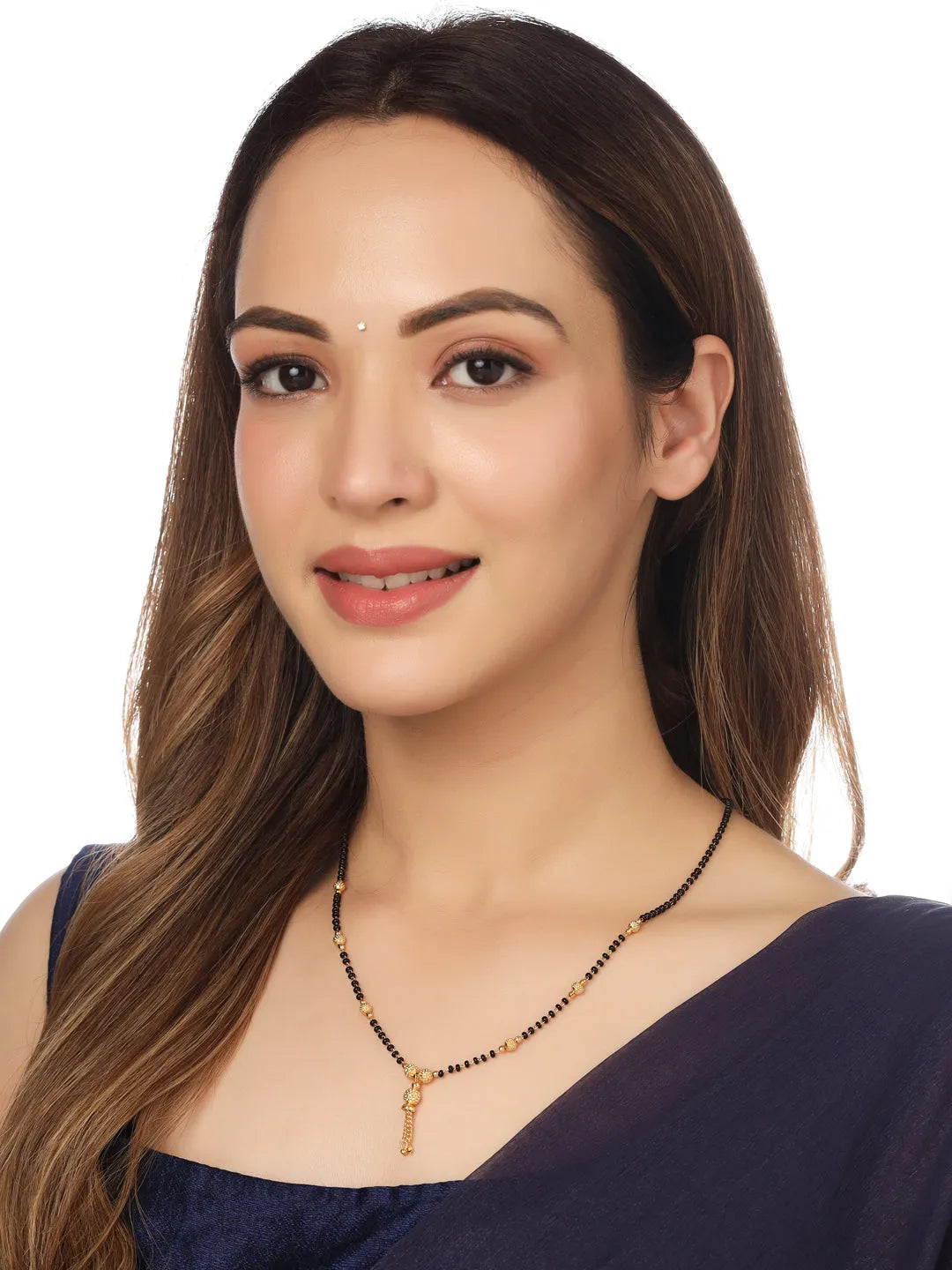 Set of 5 Gold-Plated Black Beaded Mangalsutra