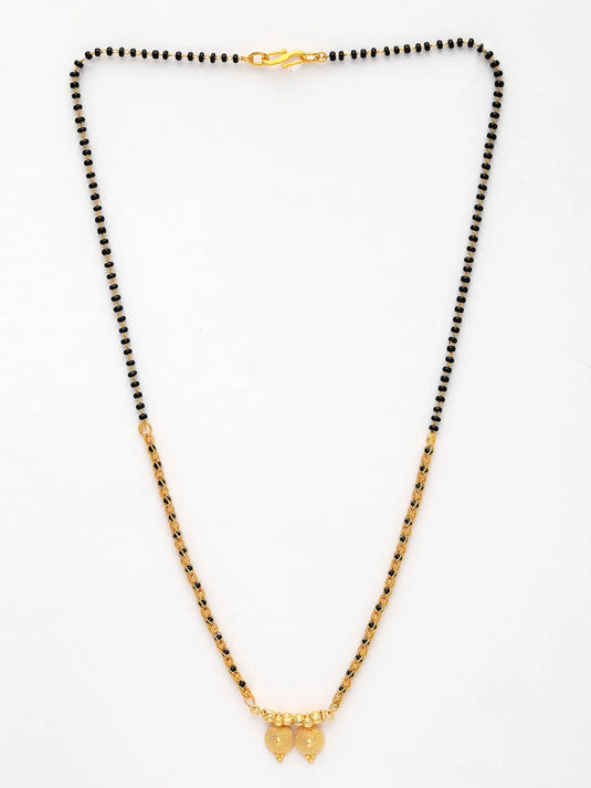 Set of 5 Gold-Plated Black Beaded Mangalsutra