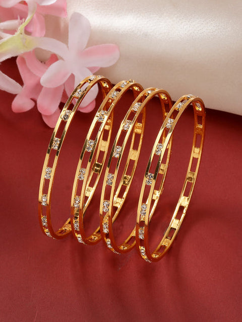 Women Set of 4 Gold-Plated CZ Stone-Studded Bangles