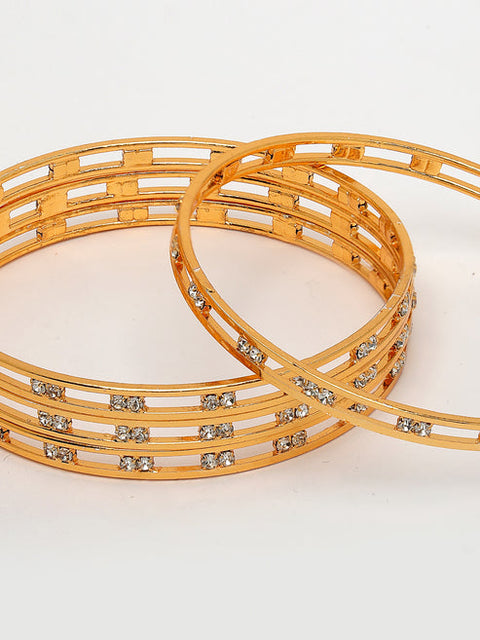 Women Set of 4 Gold-Plated CZ Stone-Studded Bangles