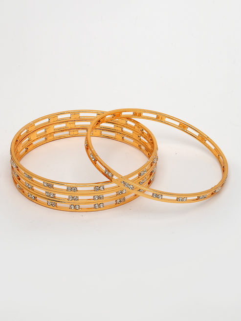 Women Set of 4 Gold-Plated CZ Stone-Studded Bangles