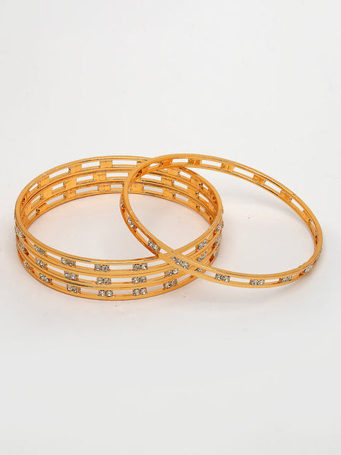 Women Set of 4 Gold-Plated CZ Stone-Studded Bangles