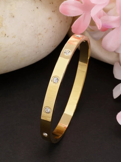 Gold-Plated CZ Stone-Studded Kada Bracelet