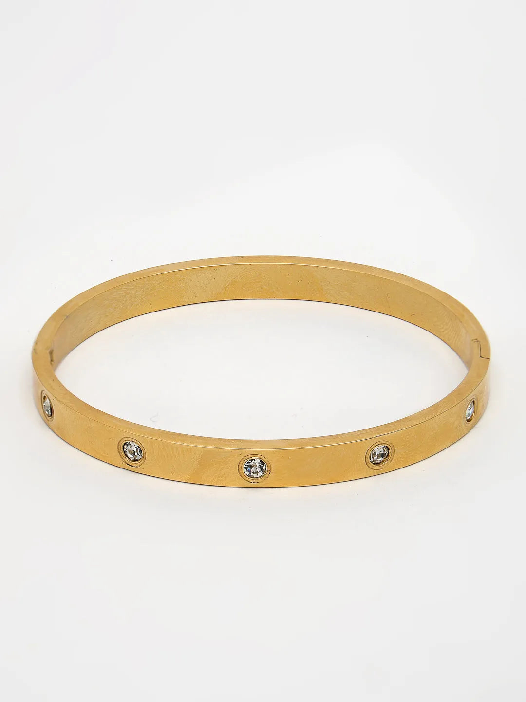 Gold-Plated CZ Stone-Studded Kada Bracelet