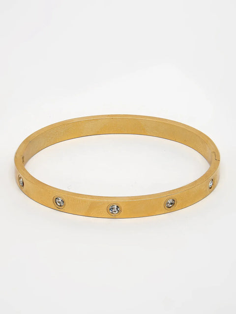 Gold-Plated CZ Stone-Studded Kada Bracelet