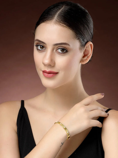 Gold-Plated CZ Stone-Studded Kada Bracelet