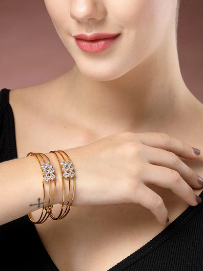 Set of 2 Gold-Plated CZ Stone-Studded Adjustable Bangles