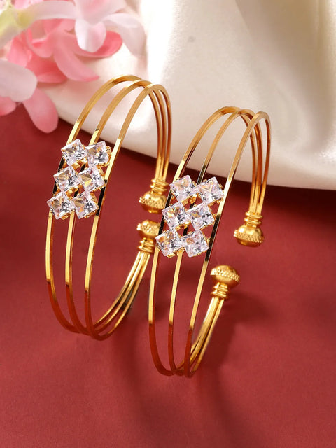 Set of 2 Gold-Plated CZ Stone-Studded Adjustable Bangles