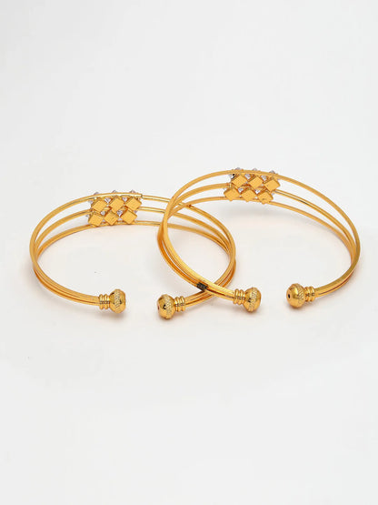 Set of 2 Gold-Plated CZ Stone-Studded Adjustable Bangles