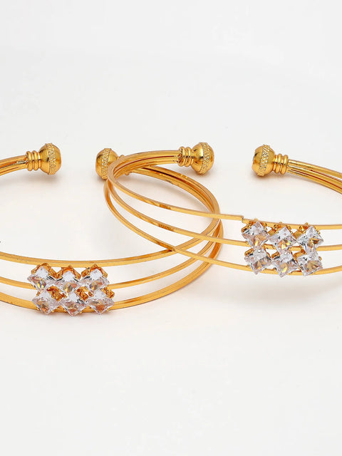 Set of 2 Gold-Plated CZ Stone-Studded Adjustable Bangles