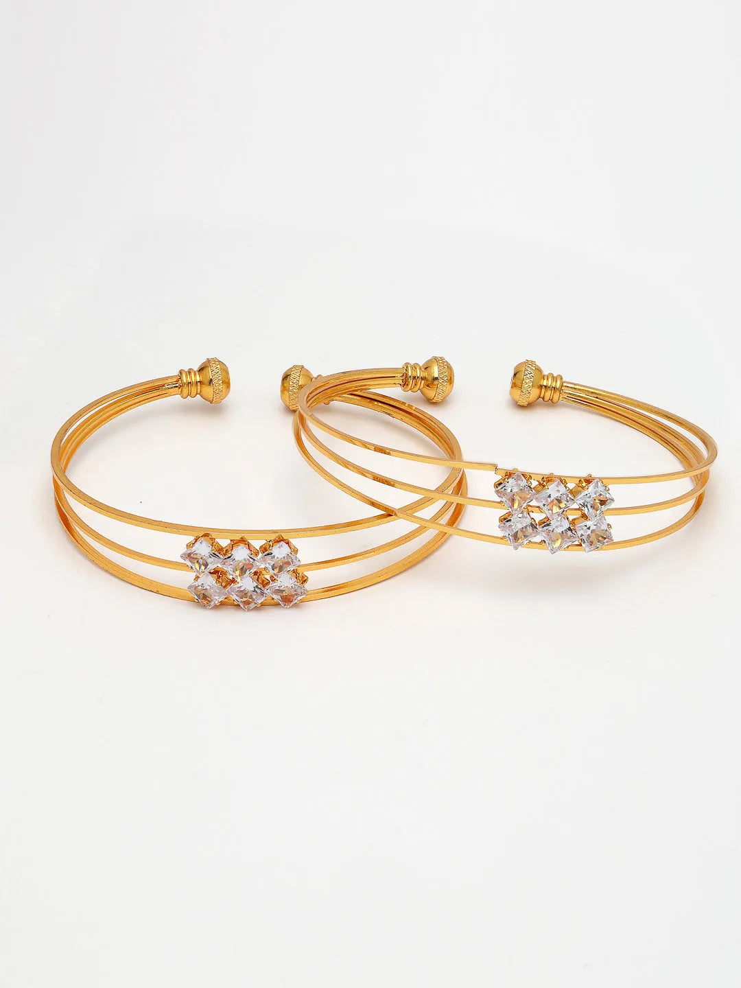 Set of 2 Gold-Plated CZ Stone-Studded Adjustable Bangles