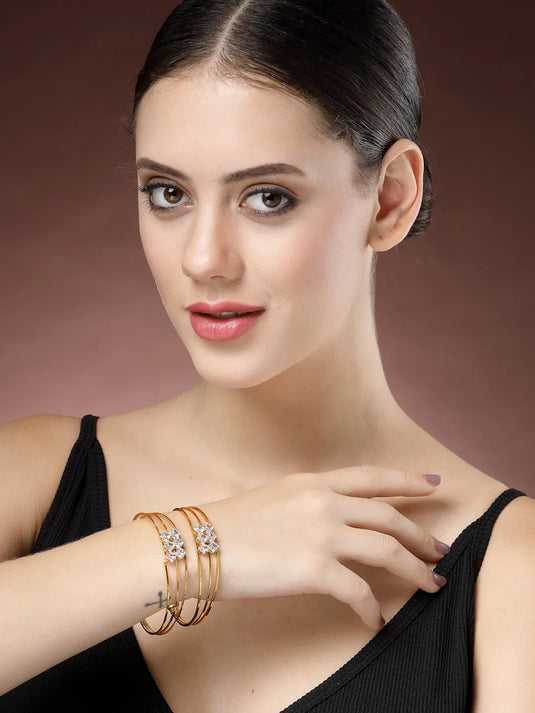 Set of 2 Gold-Plated CZ Stone-Studded Adjustable Bangles