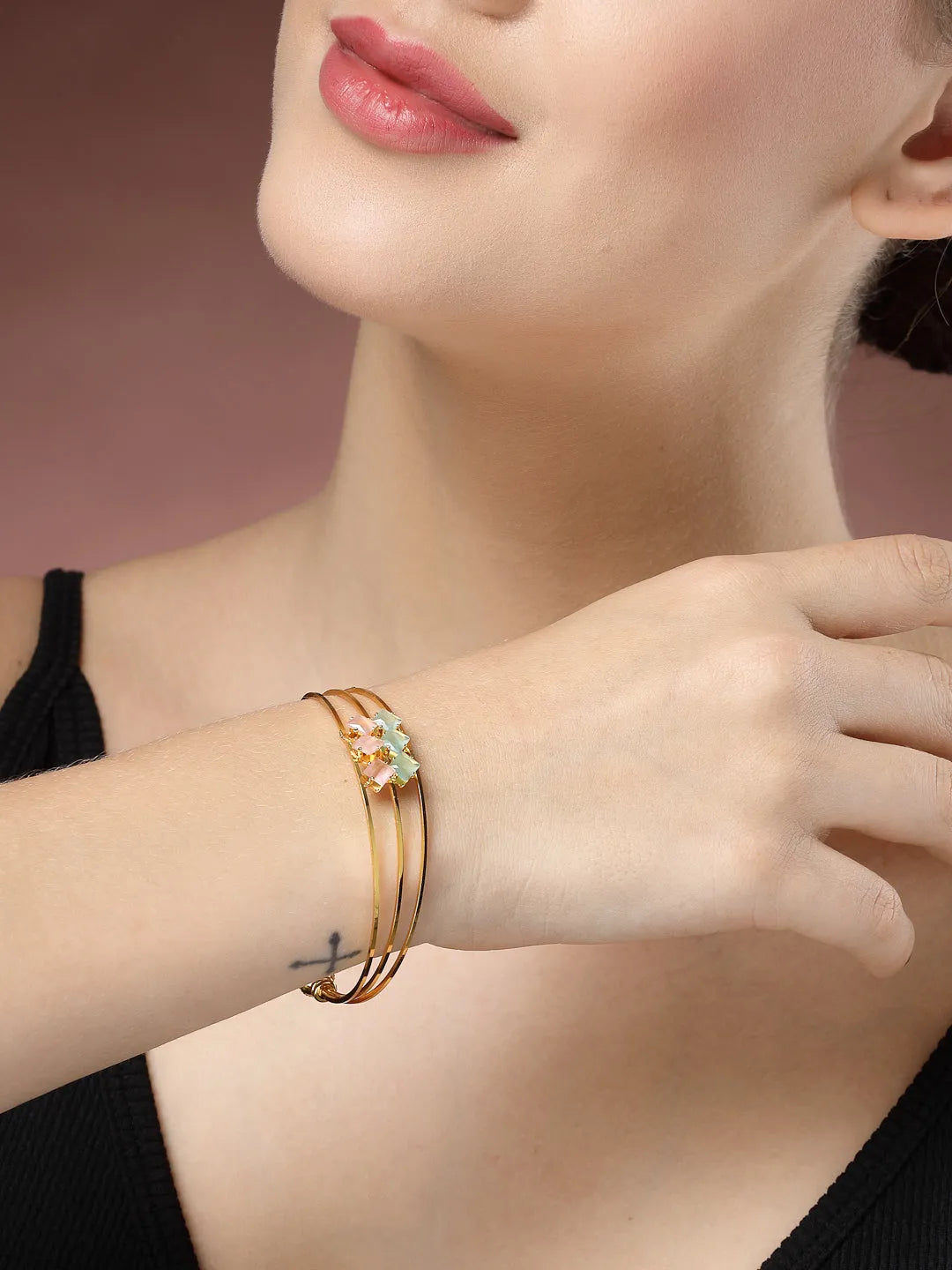 Gold-Plated CZ Stone-Studded Cuff Bracelet