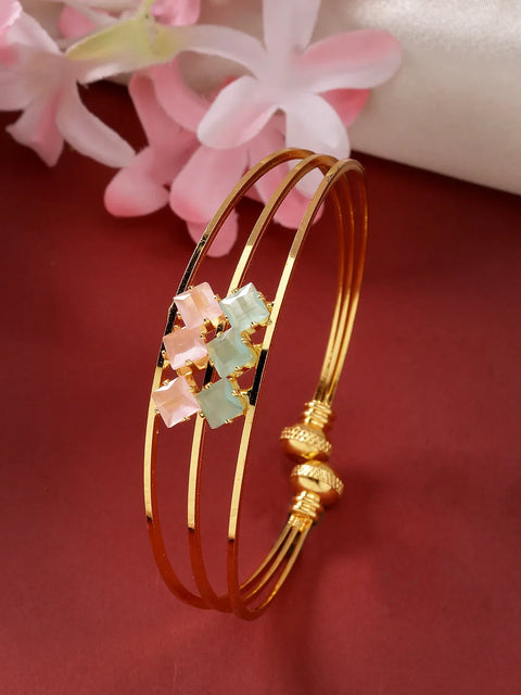 Gold-Plated CZ Stone-Studded Cuff Bracelet