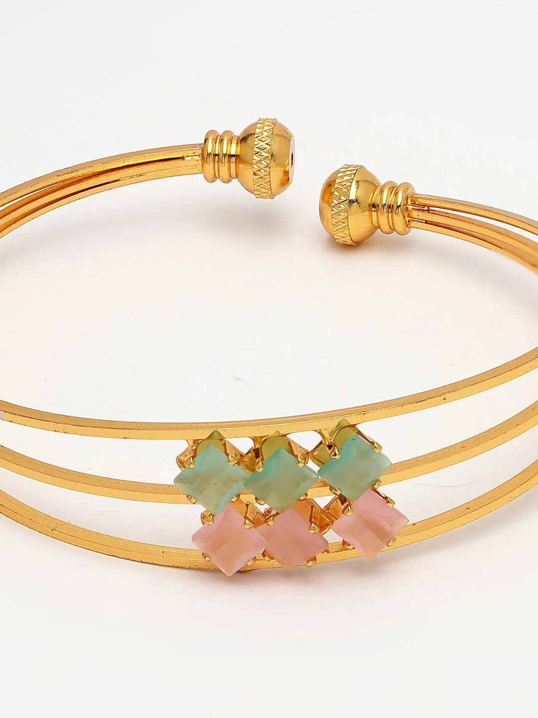 Gold-Plated CZ Stone-Studded Cuff Bracelet