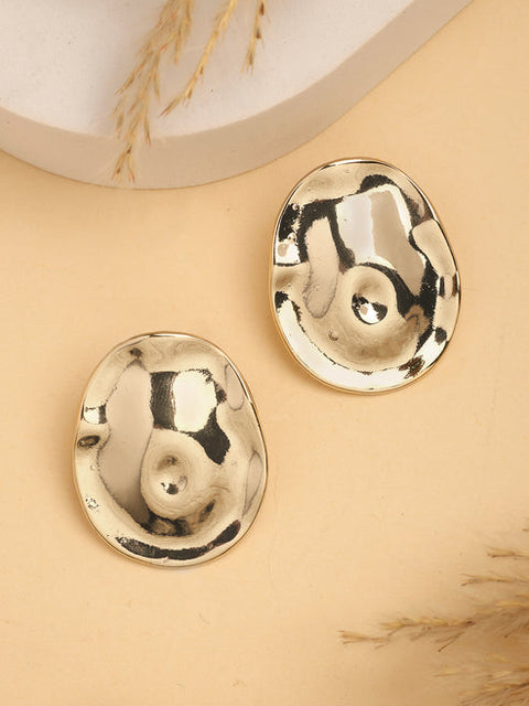 Women's Gold-Plated Oval Shape Studs Earring