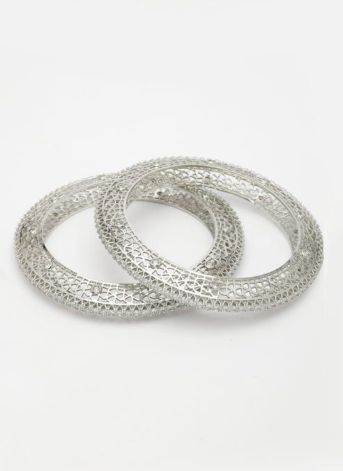 Women's Set of 2 Silver-Plated American Diamond Studded Bangles