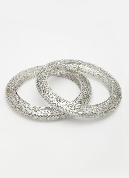 Women's Set of 2 Silver-Plated American Diamond Studded Bangles