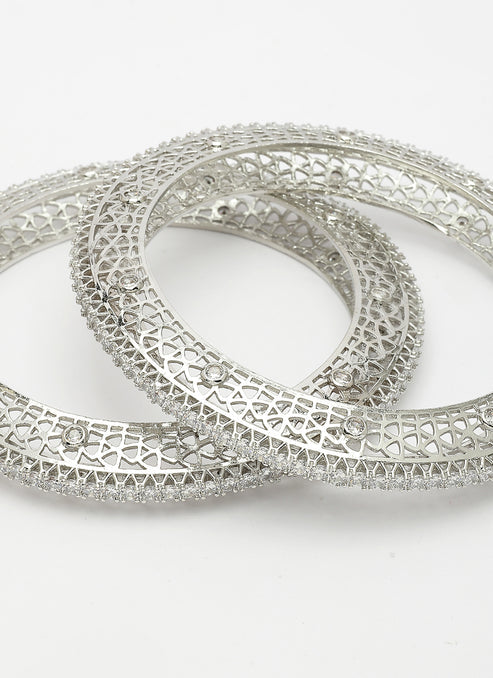 Women's Set of 2 Silver-Plated American Diamond Studded Bangles