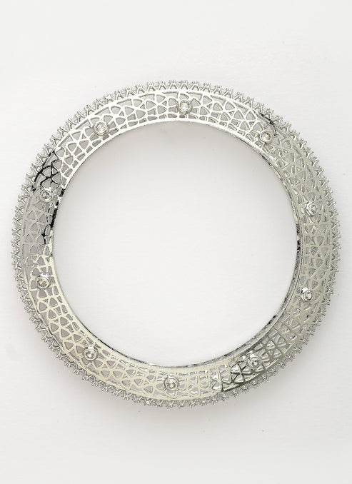 Women's Set of 2 Silver-Plated American Diamond Studded Bangles