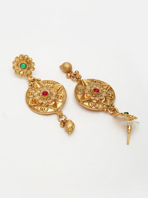 Women's Gold-plated Pink & Green Stone-Studded Peacock Design Temple Jewellery Set