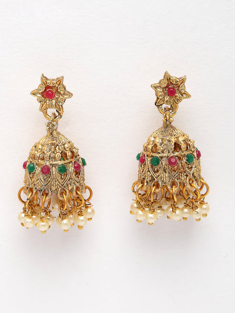 Women's Set of 2 Gold-Plated Stone Studded Temple Jewellery Set with Maangtikka & Kamarbandh