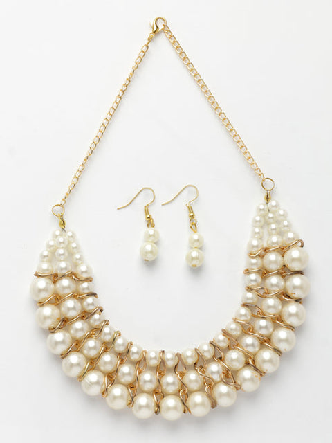 Women's Gold-Plated White Pearl-Beaded Handcrafted Jewellery Set