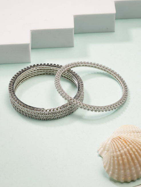 Women's Set of 4 Silver-Plated Cubic Zirconia Stone Studded Bangles