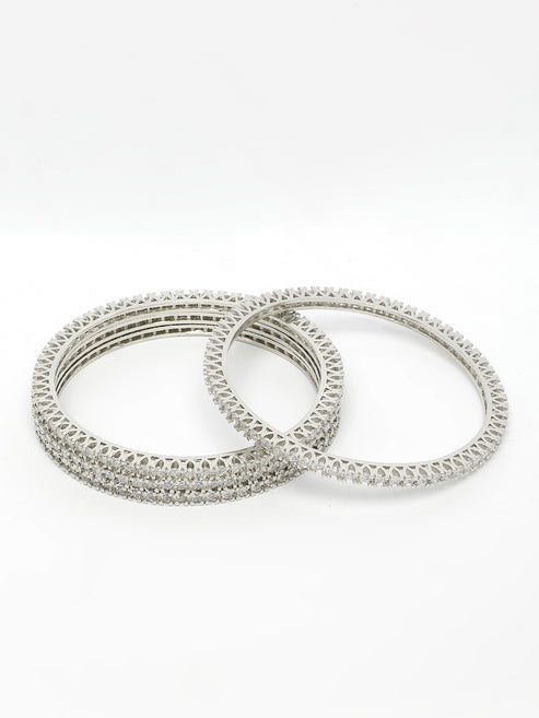 Women's Set of 4 Silver-Plated Cubic Zirconia Stone Studded Bangles