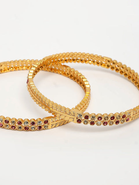 Women's Set of 2 Gold-Plated Cubic Zirconia Stone Studded Bangles