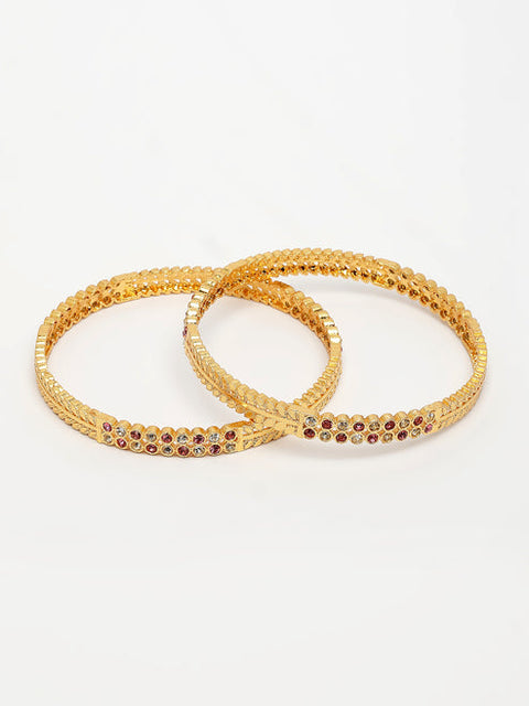 Women's Set of 2 Gold-Plated Cubic Zirconia Stone Studded Bangles