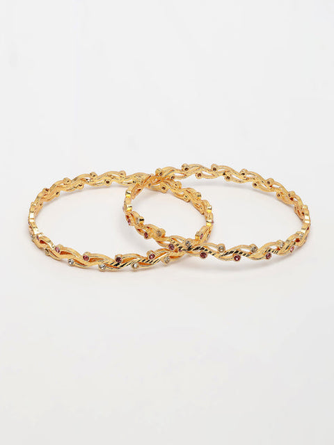 Women's Set of 2 Gold-Plated Cubic Zirconia Stone Studded Bangles