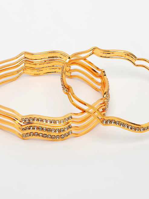 Women's Set of 4 Gold-Plated Cubic Zirconia Stone Studded Bangles