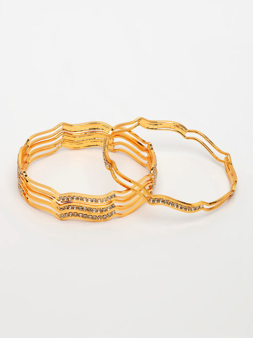 Women's Set of 4 Gold-Plated Cubic Zirconia Stone Studded Bangles