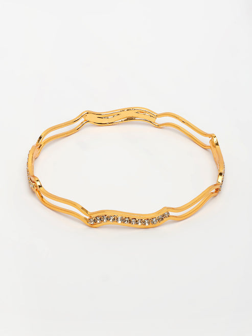 Women's Set of 4 Gold-Plated Cubic Zirconia Stone Studded Bangles
