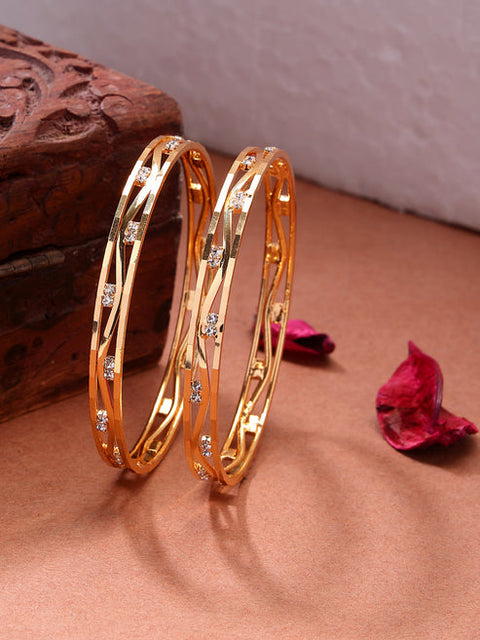 Women's Set of 2 Gold-Plated Cubic Zirconia Stone Studded Bangles