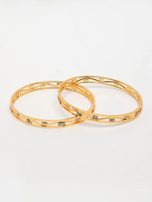 Women's Set of 2 Gold-Plated Cubic Zirconia Stone Studded Bangles