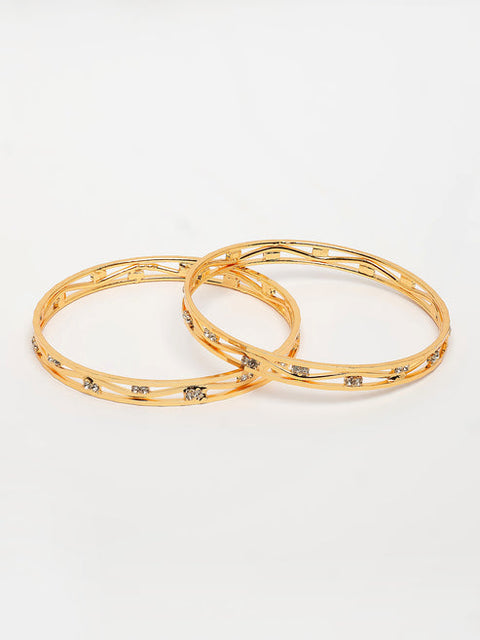 Women's Set of 2 Gold-Plated Cubic Zirconia Stone Studded Bangles