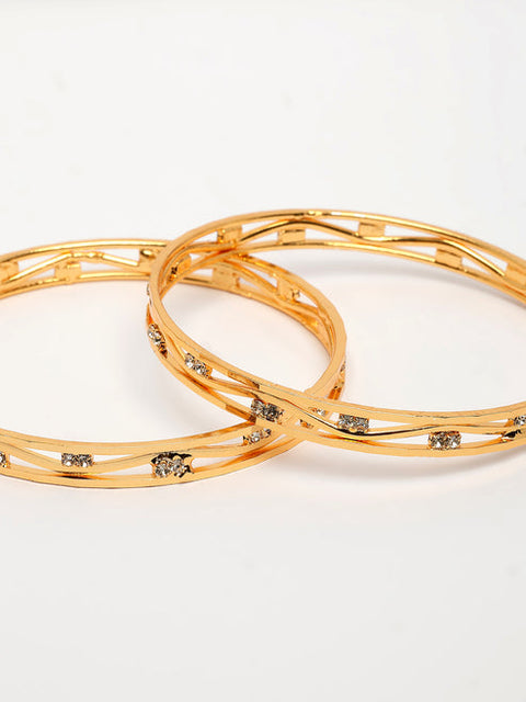 Women's Set of 2 Gold-Plated Cubic Zirconia Stone Studded Bangles