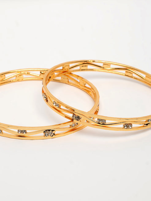 Women's Set of 2 Gold-Plated Cubic Zirconia Stone Studded Bangles